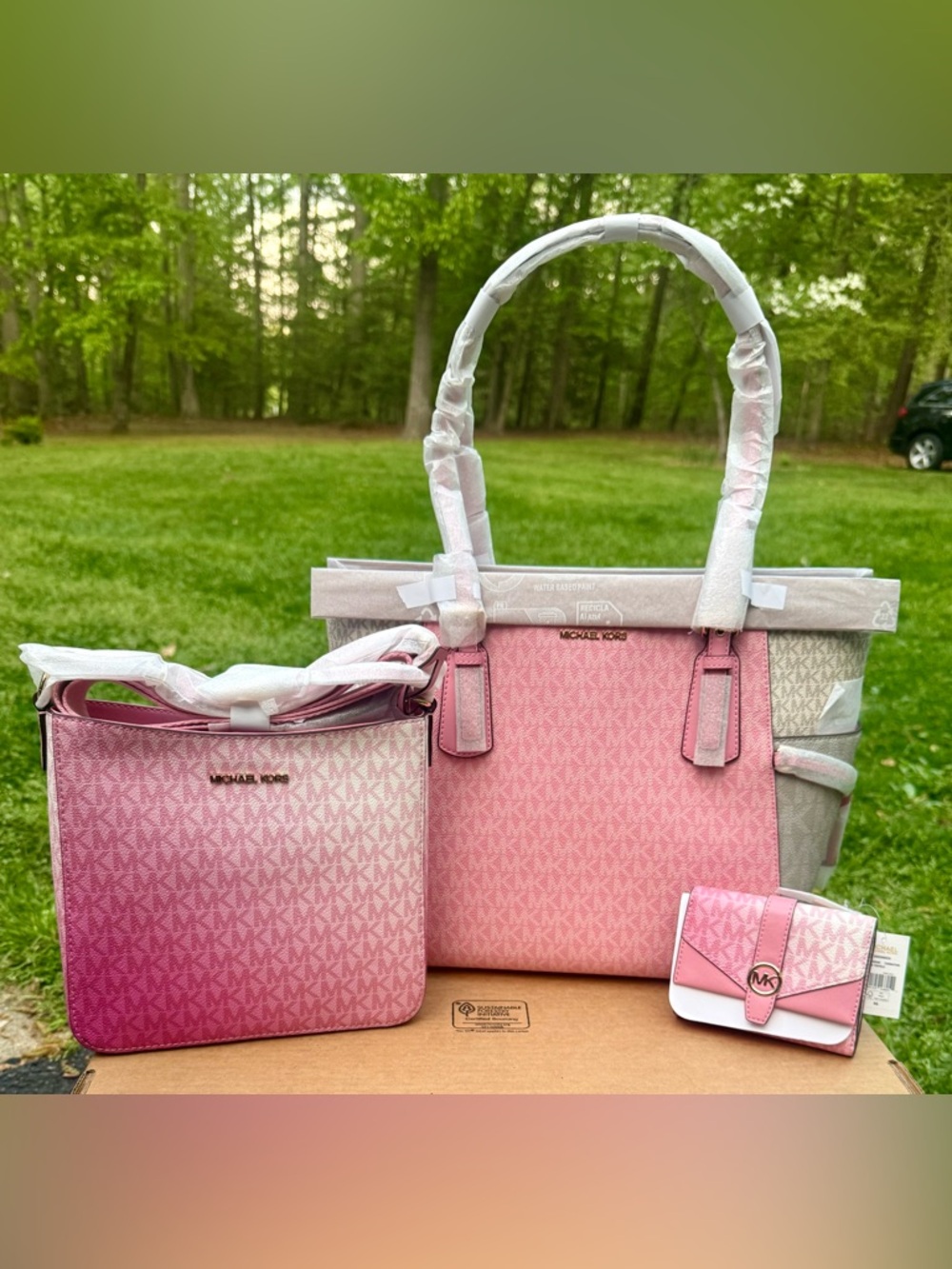 Michael Kors Pink Ombré MK Tote, Crossbody & Wallet Set